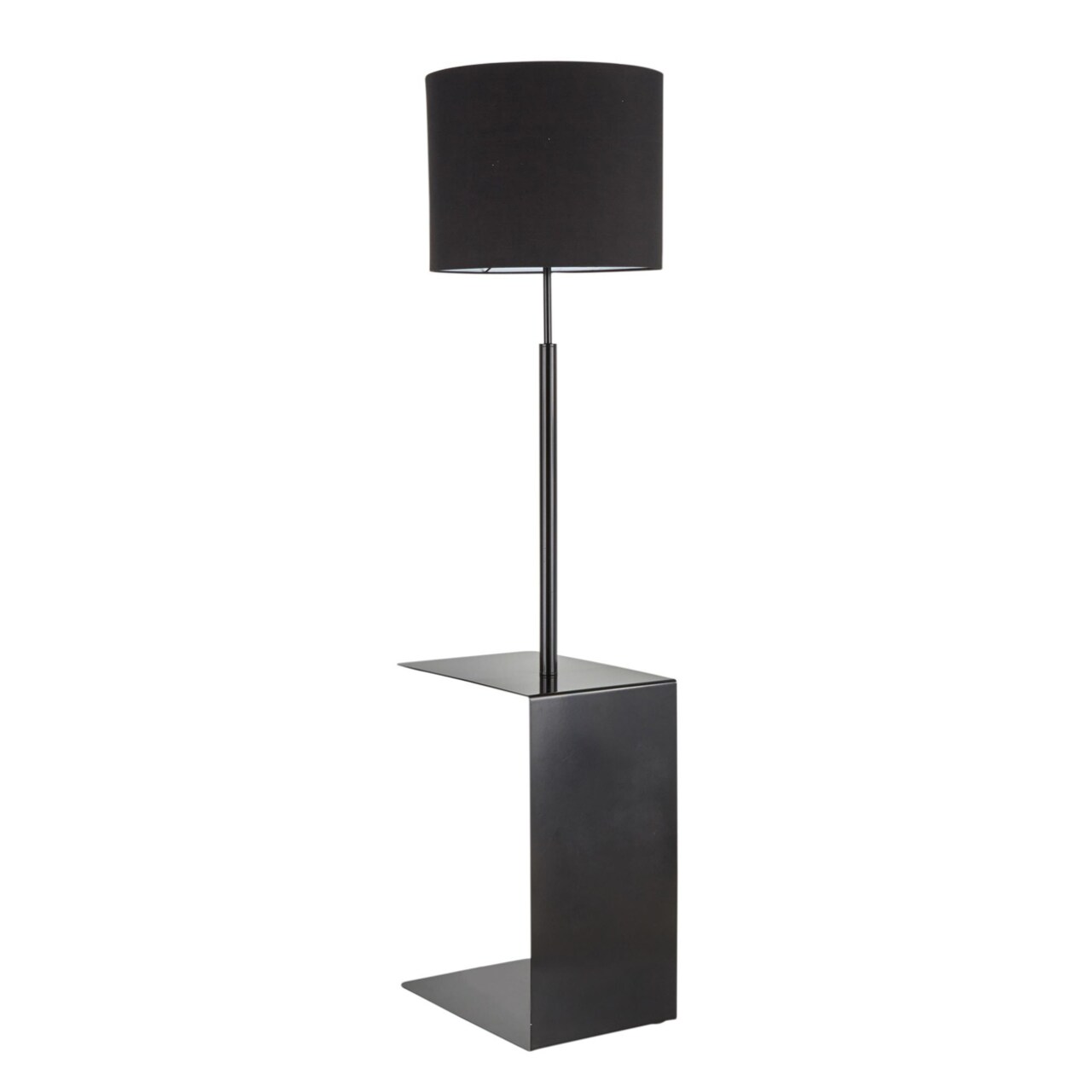 Lumisource Gamma Contemporary Floor Lamp in Black Metal and Black Linen Shade with Black Metal Side Table by